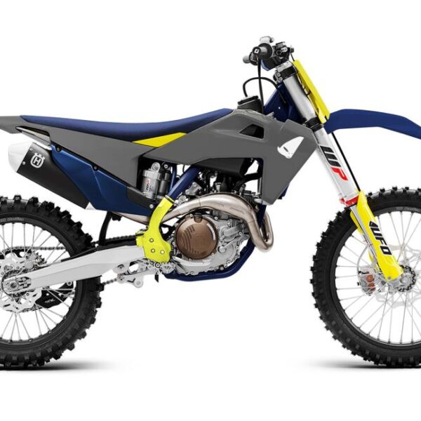 Komplet Plastików Husqvarna TC/FC ’19-22, Kolor Szary/Żółty/Niebieski ( w Zestawie Osłony Teleskopów, Osłony Ramy oraz Naklejki ) | UFO