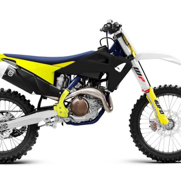 Komplet Plastików Husqvarna TC/FC ’19-22, Kolor Czarny/Żółty/Biały ( w Zestawie Osłony Teleskopów, Osłony Ramy oraz Naklejki ) | UFO