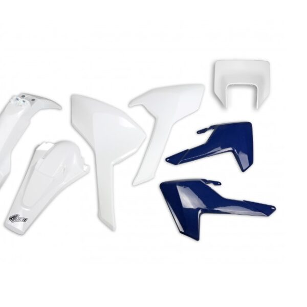 Komplet Plastików Husqvarna TX/TE/Fe ’17-’19 z Osłoną Lampy Kolor OEM (Biały/Niebieski) (Hu621E999) | UFO