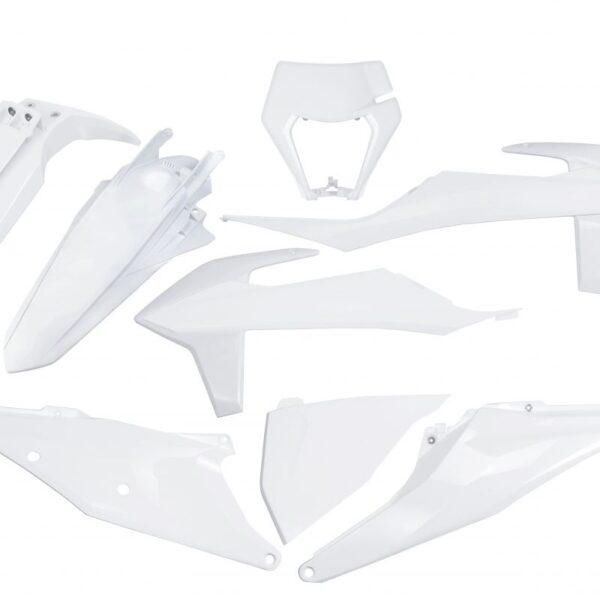 Komplet Plastików KTM EXC 125 ’20-’21, EXC 250 / 300 TPI ’20-’23, EXC-F 250 / 350 / 450 / 500 ’20-’23 z Osłoną LAMPY Kolor Biały (KT527E042) | UFO