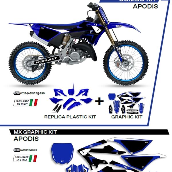 Komplet Plastików YAKIT324999 PLUS Komplet Naklejek (OKLEIN) Yamaha YZ 125/250 ’22-’26, w Zestawie Przednia Tablica (YA04860) ORAZ Osłony Amortyzatorów (YA04814) APODIS Kolor OEM (Biały/Niebieski) – | UFO
