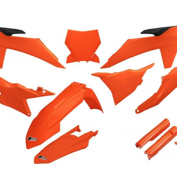 Komplet Plastików z Osłonami Teleskopów KTM SX 125 / 250 / 300 TBI ’23-’24, SX-F 250 / 350 / 450 ’23-’24 Kolor Pomarańczowy | UFO