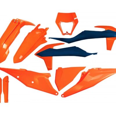 Komplet Plastików z Osłonami Teleskopów KTM EXC 125 '20-'21, EXC 250 / 300 TPI '20-'23, EXC-F 250 / 350 / 450 / 500 '20-'23 Kolor OEM Pomarańczowy | UFO