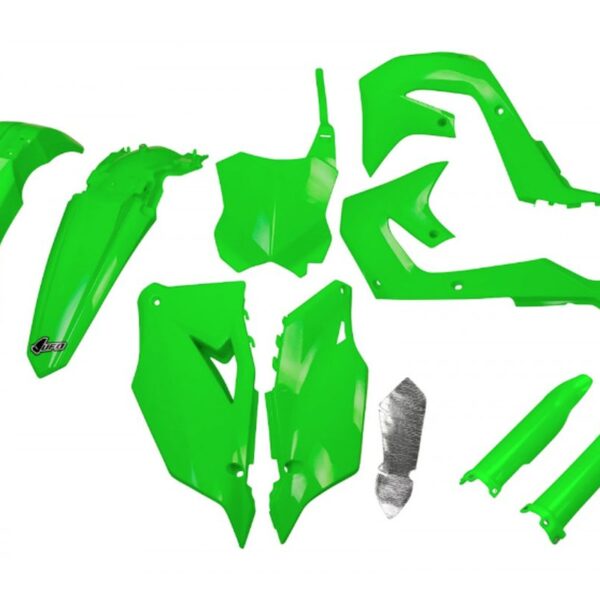 Komplet Plastików z Osłonami Teleskopów Kawasaki KXF 250 ’21-24, KXF 450 ’19-23 Kolor OEM Zielony CZARNY | UFO
