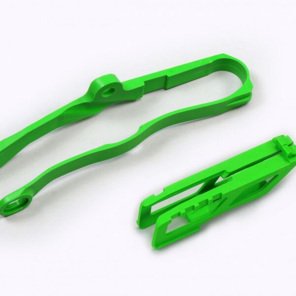 Komplet Ślizg + Prowadnica Łańcucha Kawasaki KXF 250 ’21-’25, KXF 450 ’19-’25 Kolor Zielony | UFO