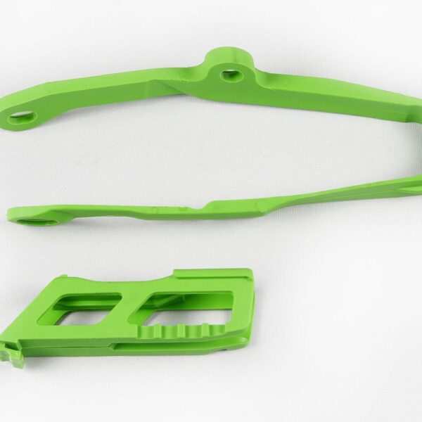 Komplet Ślizg + Prowadnica Łańcucha Kawasaki KXF 250 ’17-20, KXF 450 ’16-18, Kolor Zielony | UFO