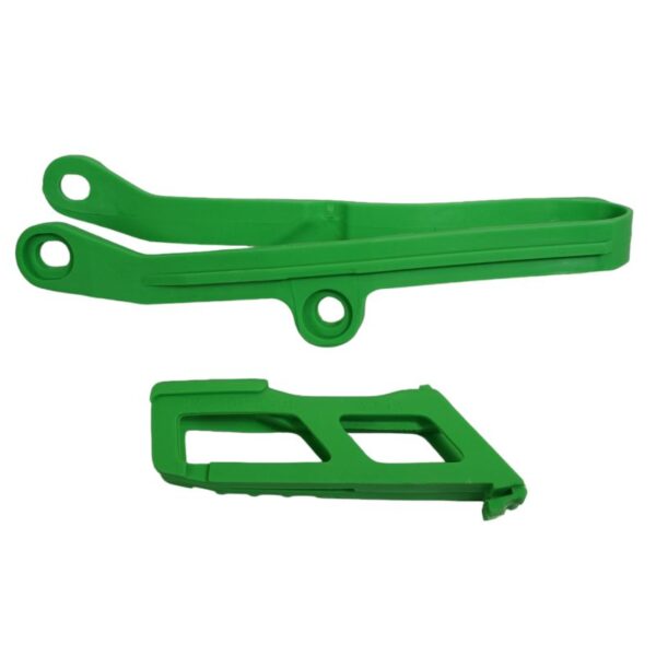 Komplet Ślizg + Prowadnica Łańcucha Kawasaki KXF 450 ’24, Kolor Zielony (KA04767026, KA04766026) | UFO