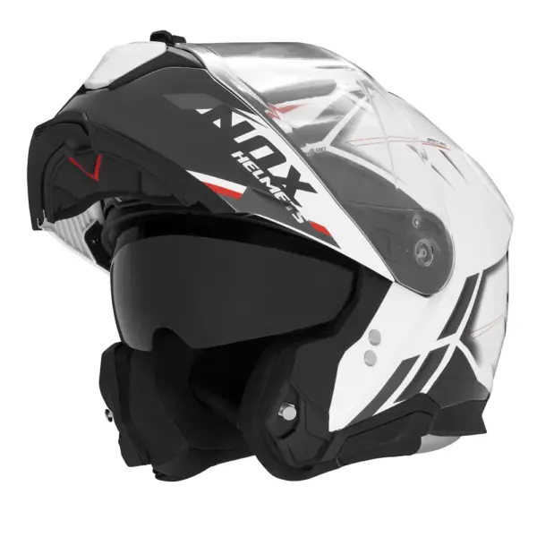 NOX PROMOCJA KASK SZCZĘKOWY (FLIP-UP) Z BLENDĄ N967 SYNCHRO KOLOR BIAŁY/CZERWONY ROZMIAR XL (PINLOCK DO TEGO MODELU – FILMPINLOCK30DKS166) | emotoshop24