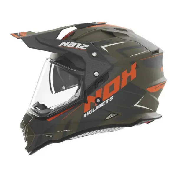 NOX PROMOCJA KASK OFFROAD / TRAIL DUOSPORT (DUAL) N312 VAPOR Z SZYBKĄ I BLENDĄ KOLOR POMARAŃCZOWY/KHAKI/SZARY MAT ROZMIAR S | emotoshop24