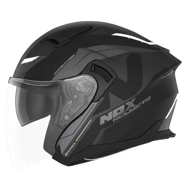 NOX WYPRZEDAZ KASK OTWARTY JET Z BLENDĄ N130 KLINT KOLOR CZARNY/SZARY/BIAŁY MAT ROZMIAR M | emotoshop24