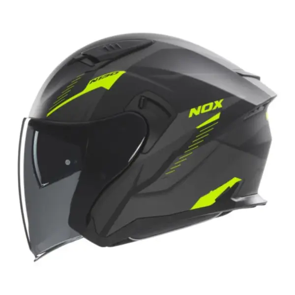 NOX PROMOCJA KASK OTWARTY JET Z BLENDĄ N130 MYST KOLOR CZARNY/ŻÓŁTY FLUO MAT ROZMIAR M | emotoshop24