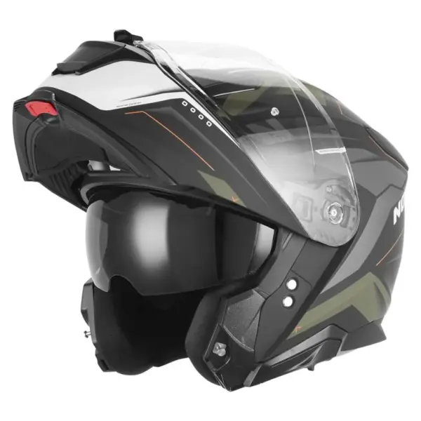NOX KASK SZCZĘKOWY (FLIP-UP) Z BLENDĄ N967 CONQUER KOLOR POMARAŃCZOWY MAT/ZIELONY (KHAKI) ROZMIAR XXL (PINLOCK DO TEGO MODELU – FILMPINLOCK70DKS589) | emotoshop24